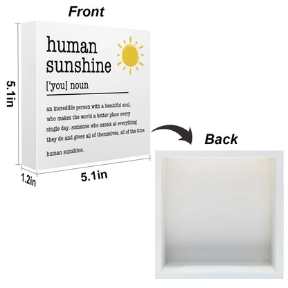 Sunshine Gifts Inspirational Office Supplies Human Sunshine Gift Decor White Wooden Box Sign Motivational Appreciation Gifts for Teacher Coworker Doctor Cubicle Accessories Home Table Decorations