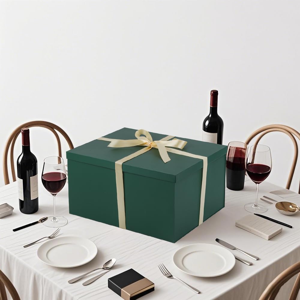 1Pcs Green Extra Large gift box with lids 16.5×13×8 Inches gift boxes for presents,Birthday Box (include Ribbon, Paper Shred Filler Gift Card & Envelopes)