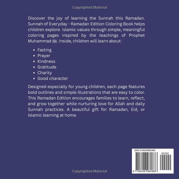 Sunnah of Everyday - Ramadan Edition: Islamic Ramadan Coloring Book for Kids Ages 3–6 | Learn Fasting, Prayer, Kindness, and Sunnah Habits, 50 Pages Ready coloring