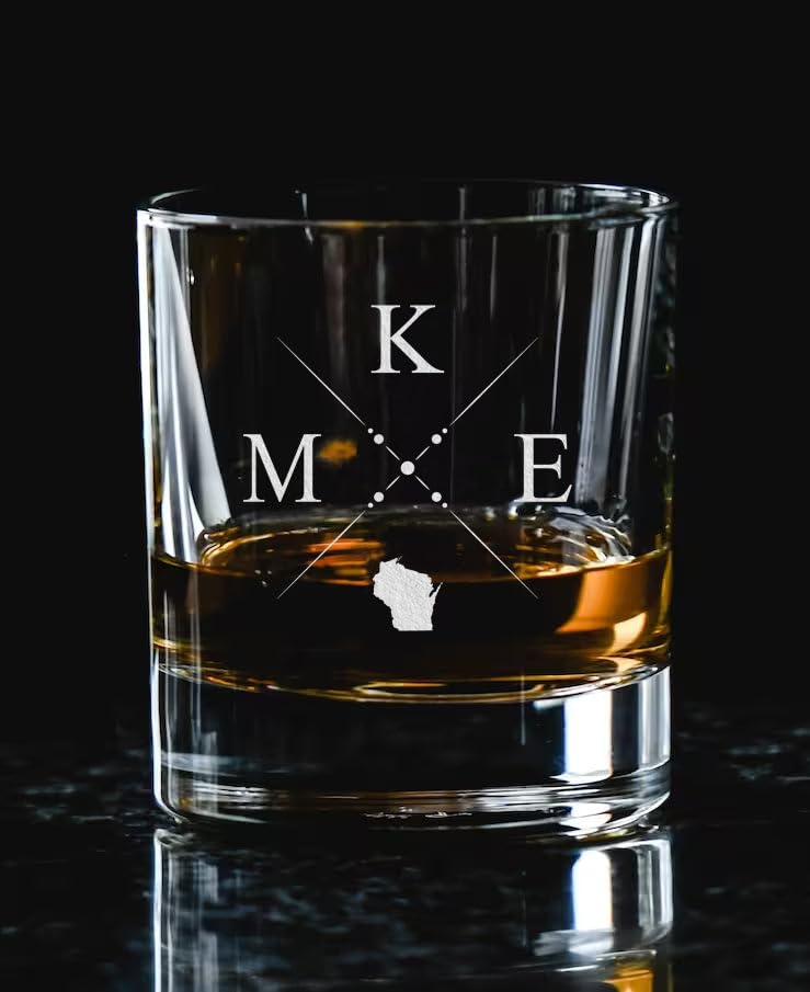 JohnPartners993 Milwaukee Whiskey Glass - Milwaukee State Outline Whiskey Glass - Milwaukee Flag Whiskey Glass - Milwaukee Fan - Milwuakee Gift