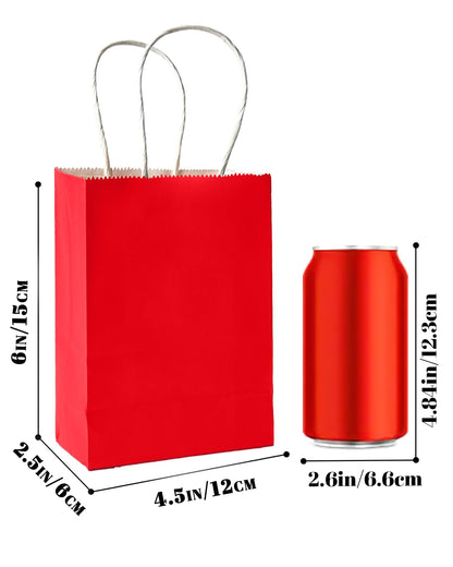 Bakepacker 100 Pcs Red Mini Paper Gift Bags with Handles 6"x4.5"x2.5" Party Favor Bags Multiple Uses (Mini size)