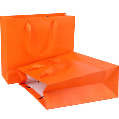 Welecom 20 Pcs Orange Paper Gift Bag Wide Handle Cardstock Paper Bags All-Occasion Paper Bags Heavy Duty Shopping Bags Reusable Business Bag Paper Gift Bags Take Out Bags with Tissue,11.8"*3.9"*9.84"