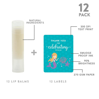 Andaz Press Lip Balm Birthday Party Favors, Thank You For Celebrating With Us, Chic Mermaids, 12-Pack, Chic Mermaids Party Decor Mermaid Baby Shower Lip Balm