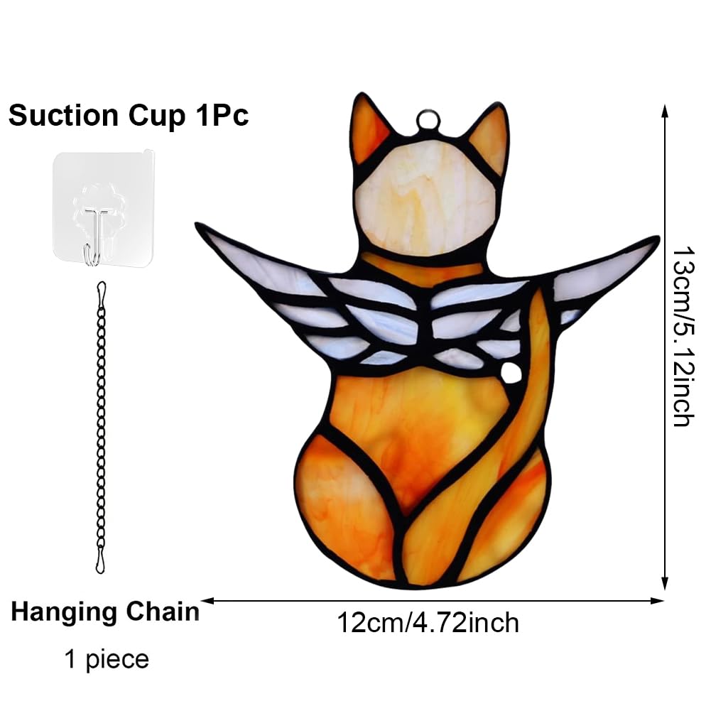 Cat Angel Memorial Statue, Stained Glass Window Hanging Decorations, Loss of Cat Sympathy Gift, Pet Memorial Sympathy Gifts Decoration, Miniature Hanging Ornament