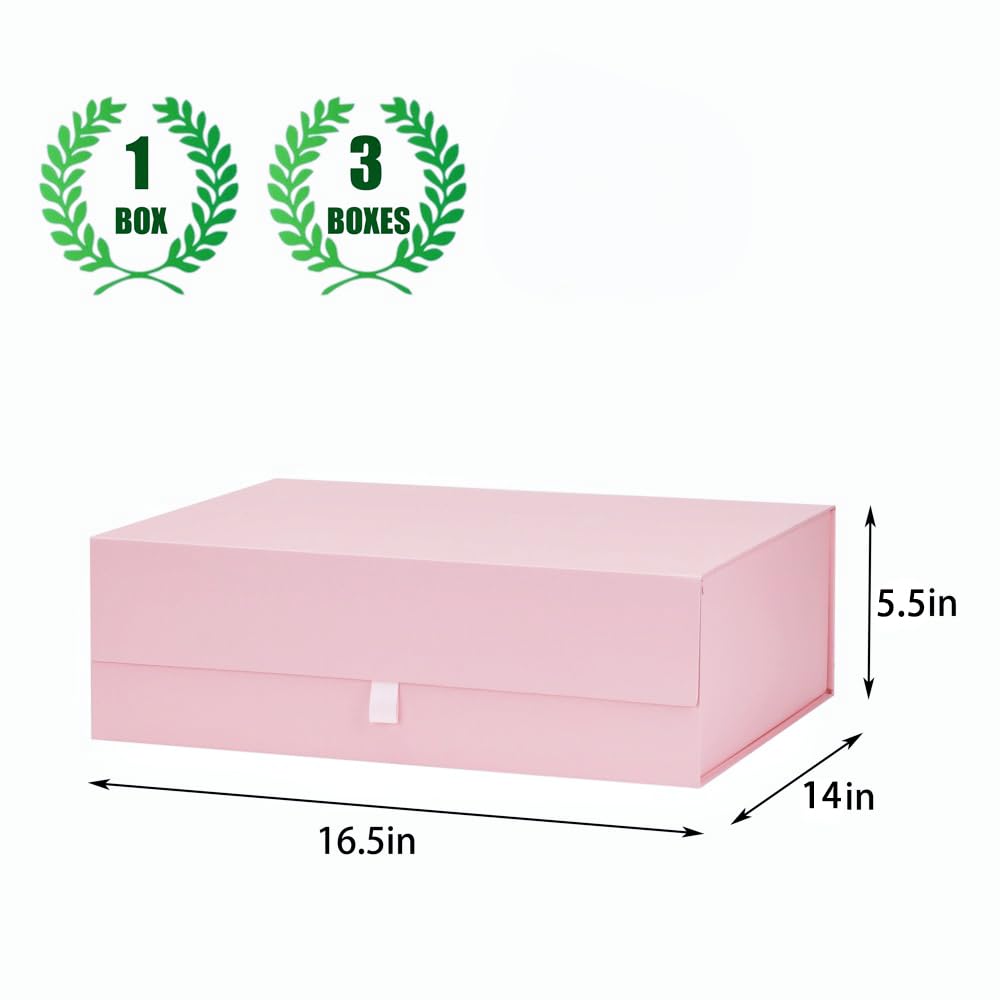 Extra Large Pink Gift Box 16.5x14x5.5 Inches,Gift Boxs for Presents with Lid Magnetic Closure Collapsible,Bridesmaid Proposal Box,Birthday, Christmas,for Clothes and Large Gifts