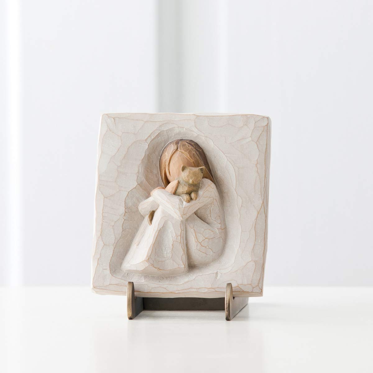 Willow Tree Comfort, an Embrace of Comfort and Love, an Expression of Friendship and Love of Cats in Carved Bas-Relief, Sculpted Hand-Painted Plaque