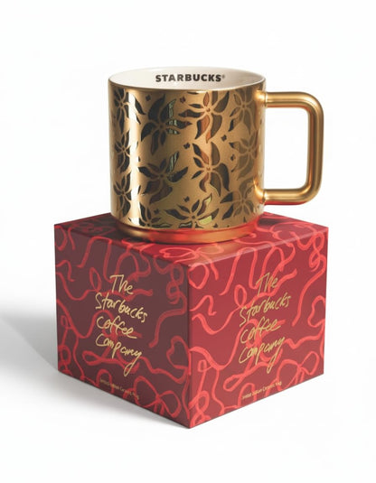 Starbucks Limited Edition Golden Poinsettia Mug 14 oz | Festive Ceramic Drinkware | Elegant Holiday Coffee Cup