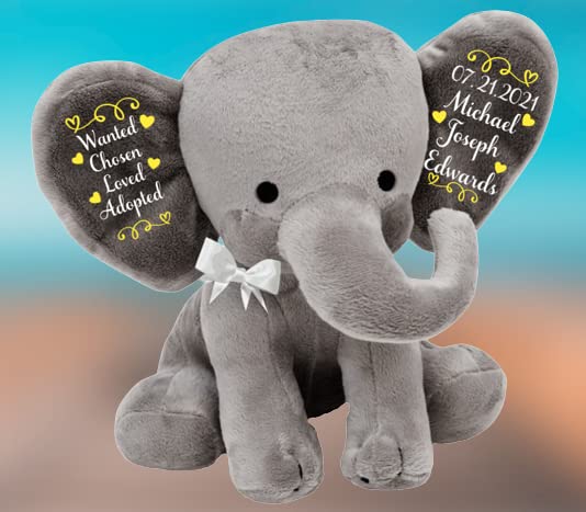 Adoption Gift - Wanted, Chosen, Loved, Adopted - Personalized- Adoption Celebration Plush Elephant Adoption Keepsake - Gotcha Gift