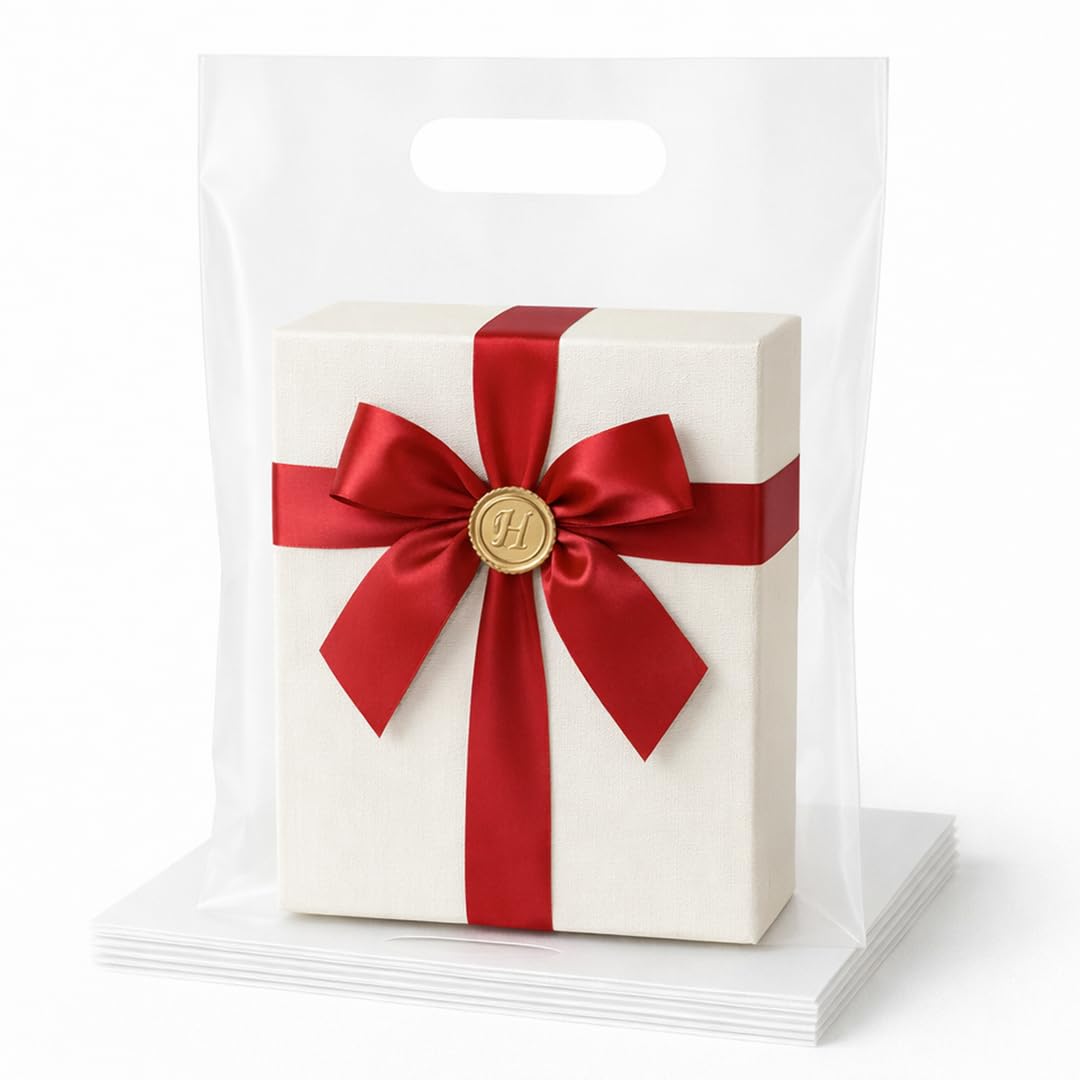 100PCS Clear Plastic Bags with Handles 9"x12" Shopping Bags, Small Plastic Gift Bag for Retail, Merchandise, Boutiques, and Small Business Packaging