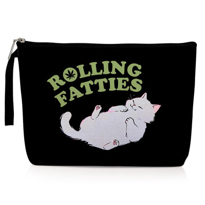 Funny Weed Gift Leaf Makeup Bag Cat Lover Gifts Cosmetic Bags for Women Nurse Cats Themed Gifts Zipper Pouch Bag Cat Lady Gift Weed Stuff Travel Toiletry Bag for Birthday Christmas