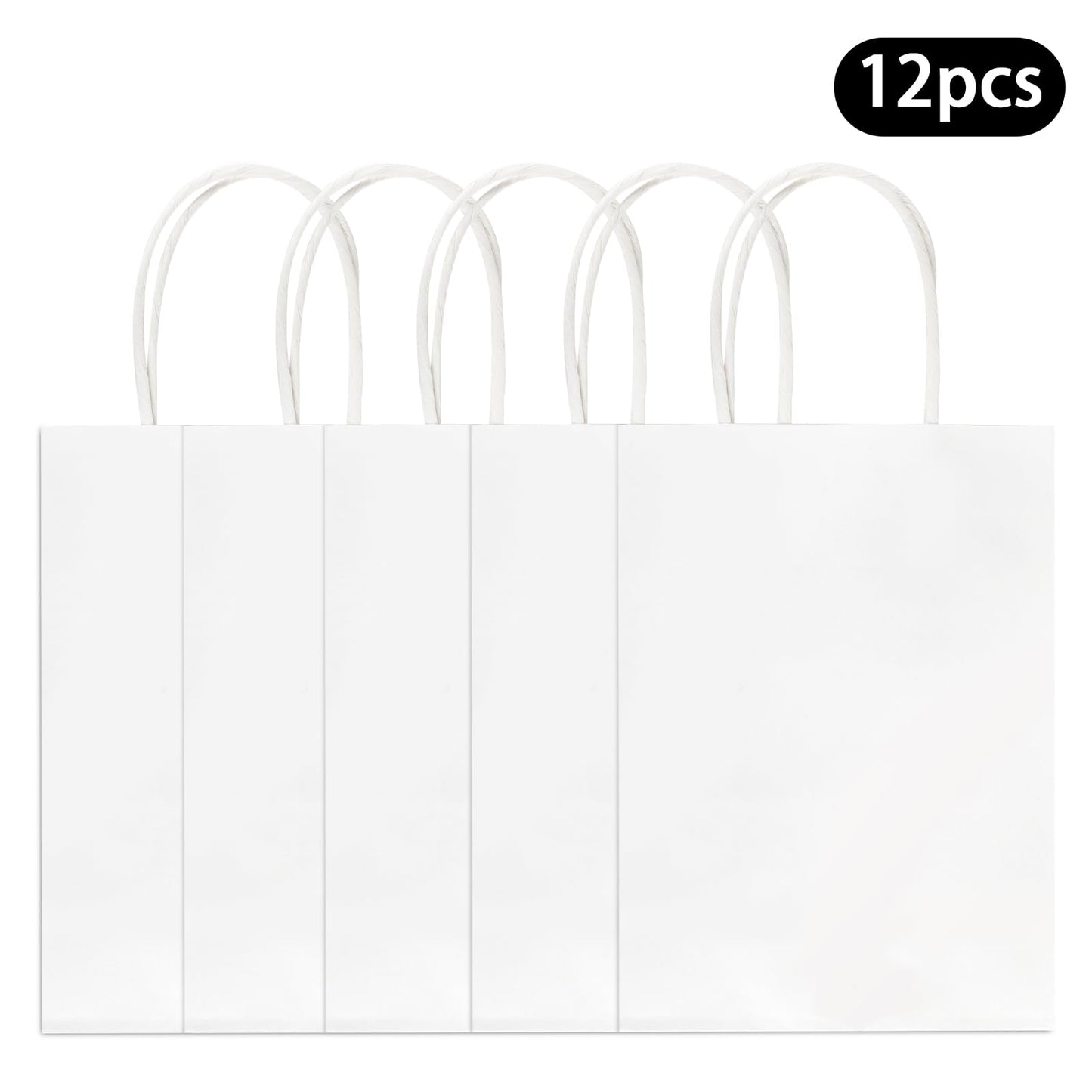 Hxezoc 12 Pieces White Gift Bags with Handle, Paper Treat Candy Bag Retail Kraft Shopping Bags for Valentines, Baby Showers Birthday Party Decoration Supplies