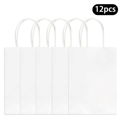 Hxezoc 12 Pieces White Gift Bags with Handle, Paper Treat Candy Bag Retail Kraft Shopping Bags for Valentines, Baby Showers Birthday Party Decoration Supplies