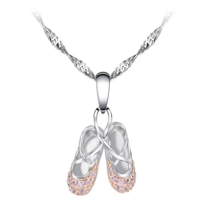 925 Sterling Silver Dance Recital Gifts for Girls Ballerina Necklace Jewelry Cubic Zirconia Ballet Slippers Shoes Necklace for Women Teen Little Girl & Dancer 18"