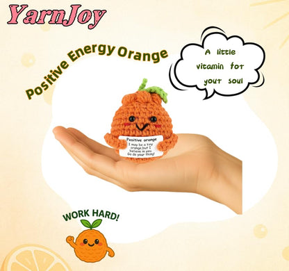 Positive Energy Crochet Orange Gift with Inspiring Affirmation Card Fun Emotional Support Present for Women and Men Perfect Birthday and Office Desk Decor