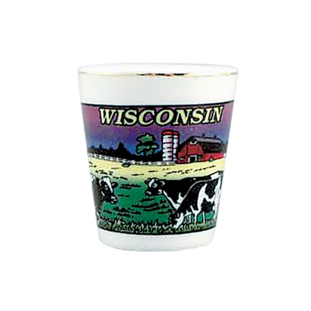 Wisconsin Souvenir Shot Glass, with Dairy Farm Design, Ceramic, Glassware and Drinkware, 20834WI