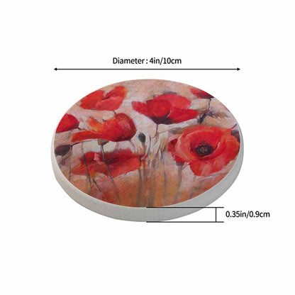 oFloral Red Poppy Flower Coasters for Drinks Art Oil Painting Cups Place Mats for Home Decor Set of 2, 4 Inch