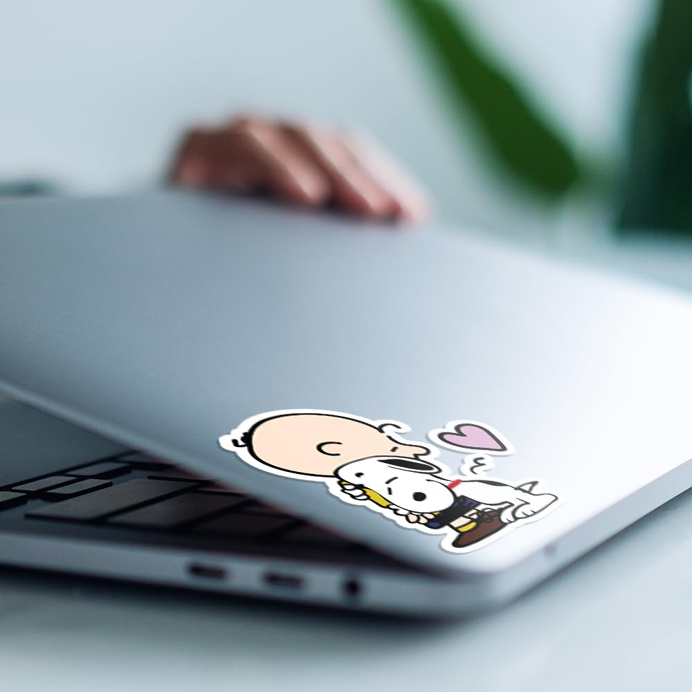 Snoopy & Charlie Brown Hugging Adhesive Vinyl Decal, Cute Snoopy Heart Sticker for Car, Window, Water Bottle or Laptop (4" x 3.2")