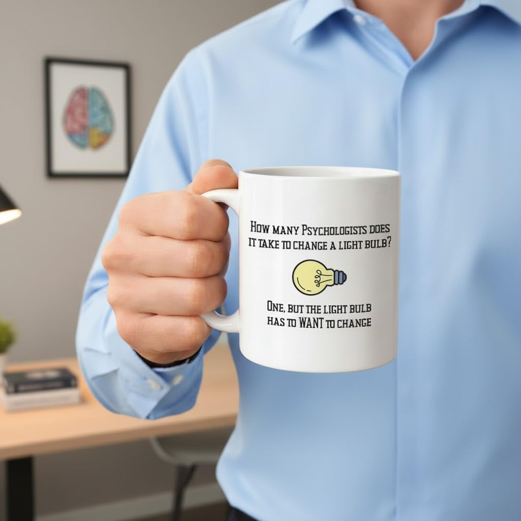Casitika Psychology Gifts. 11 oz White Ceramic Psychologist Coffee Mug. Funny Psychiatrist or Psychologists Light Bulb Joke.