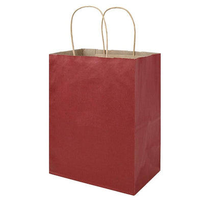 bagmad 100 Pack 8x4.75x10 Inch Medium Red Gift Paper Bags with Handles Bulk, Kraft Bags, Craft Grocery Shopping Retail Party Favors Wedding Business Sacks (Red, 100pcs)