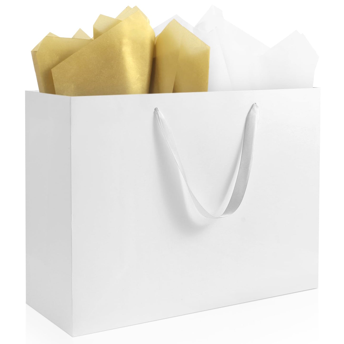 Ethhqu 3 Pack Extra Large White Gift Bags with Handles, 16x6x12 Inches - Includes 6 Tissue Papers for Birthday, Wedding, Shopping Business, Thanksgiving, Christmas&Holiday (White Extra Large-3 Pcs)
