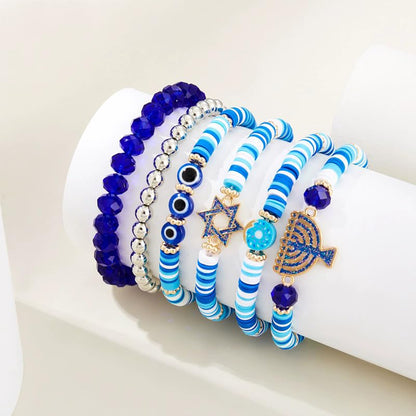 Hanukkah Bracelets Menorah Dove Star of David Evil Eye Clay Beaded Stretch Bracelets Layering Blue White Heishi Beaded Friendship Stackable Bangles for Women Men Jewish Hanukkah Holiday Jewelry