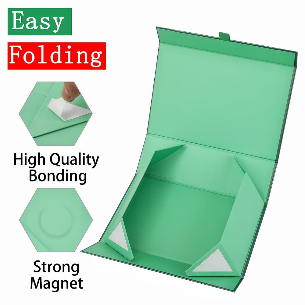Large Gift Box 13.5x11.8x4.7 Inches, Green Gift Boxes for Presents with Magnetic Closure Lid, Luxury Gift Box Rectangle Collapsible Boxes for Gift Packaging