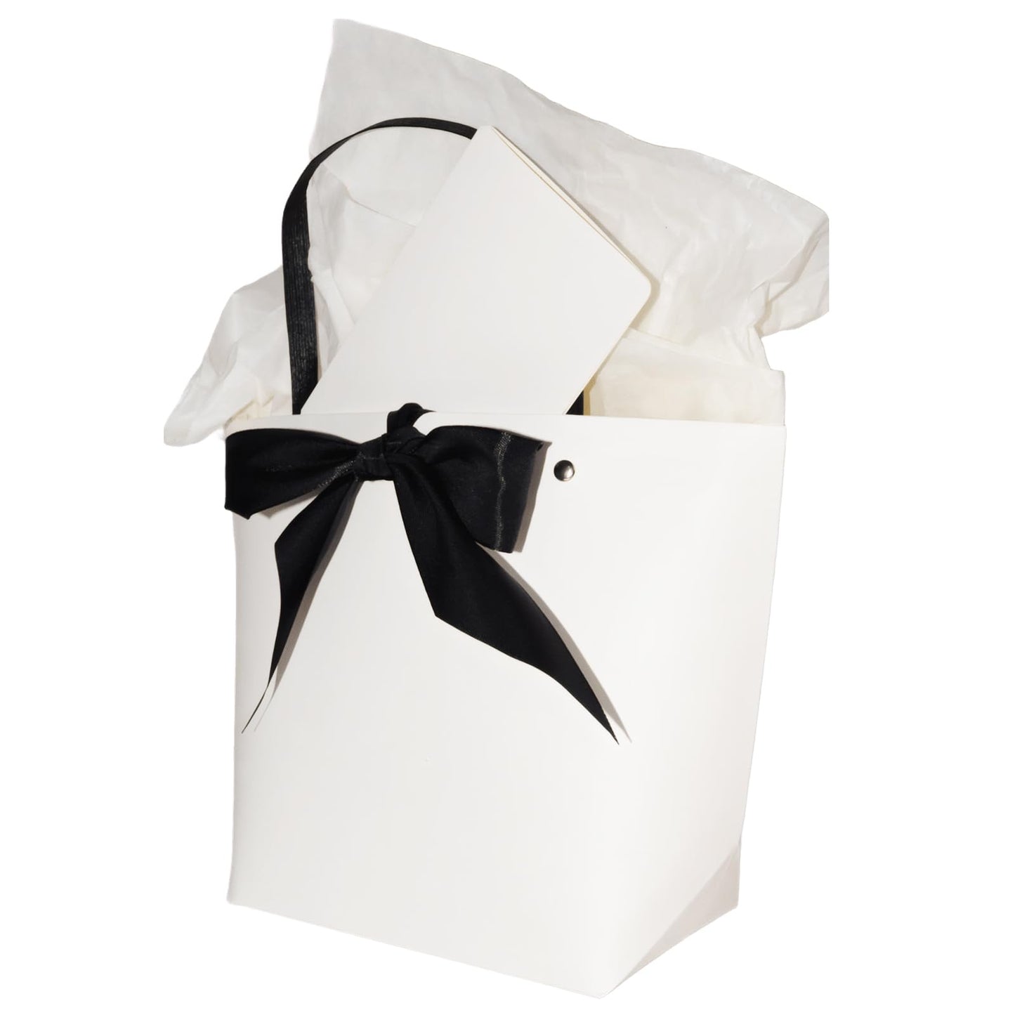 HUIYOULAI Classic White Small Gift Bag Set with Card, Tissue Paper & Ribbon Tie - 11x8x4 Premium Paper Bag for Birthday, Wedding, Bridal Shower, Luxe Favors