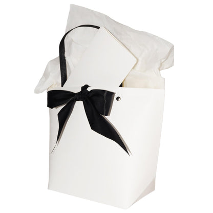 HUIYOULAI Classic White Small Gift Bag Set with Card, Tissue Paper & Ribbon Tie - 11x8x4 Premium Paper Bag for Birthday, Wedding, Bridal Shower, Luxe Favors