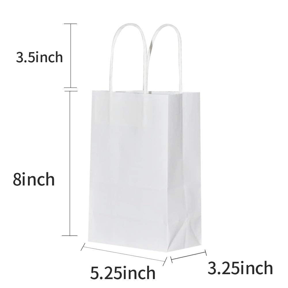 bagmad 100 Pack Sturdy Small White Kraft Paper Bags with Handles Bulk, Gift Bags 5.25x3.25x8 Inch, Craft Grocery Shopping Retail Party Favors Wedding Business Sacks (White, 100pcs)