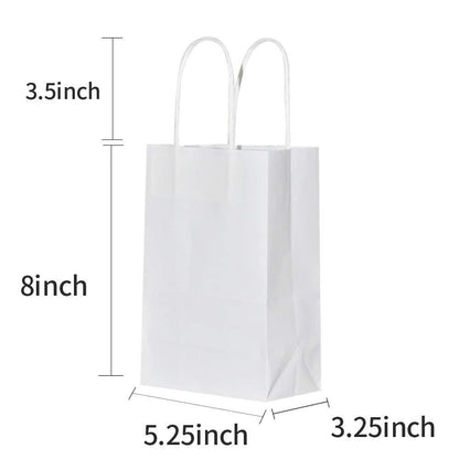 bagmad 100 Pack Sturdy Small White Kraft Paper Bags with Handles Bulk, Gift Bags 5.25x3.25x8 Inch, Craft Grocery Shopping Retail Party Favors Wedding Business Sacks (White, 100pcs)