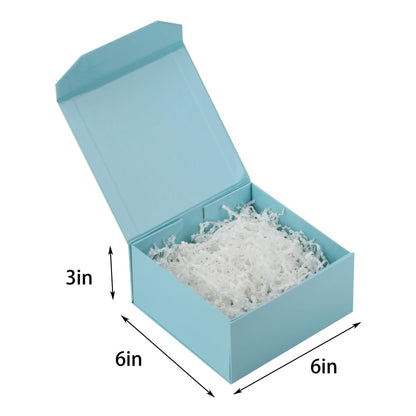 1 Pcs 6x6x3 Inch Blue Magnetic Gift Box Small Magnetic Box with Crinkle Paper Blue Small Gift Box with Shredded Paper Luxury Gift Boxes with Lids for Presents