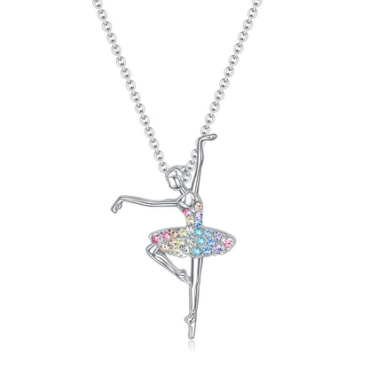Girls Necklace Ballerina Ballet Recital Gifts for Women,Rainbow Dancer Dance Pendant Jewelry for Sister Mom Friends