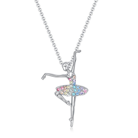 Girls Necklace Ballerina Ballet Recital Gifts for Women,Rainbow Dancer Dance Pendant Jewelry for Sister Mom Friends