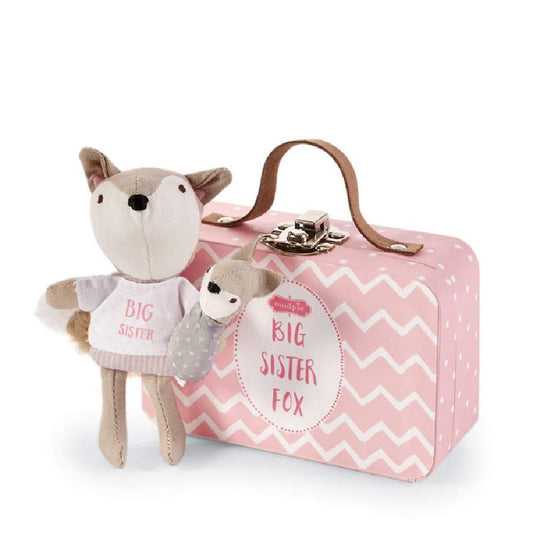 Mud Pie Mini"I'm A Big Sister" Fox Set, Pink, 4.5" x 3"x 1.5" , 2 Piece Set