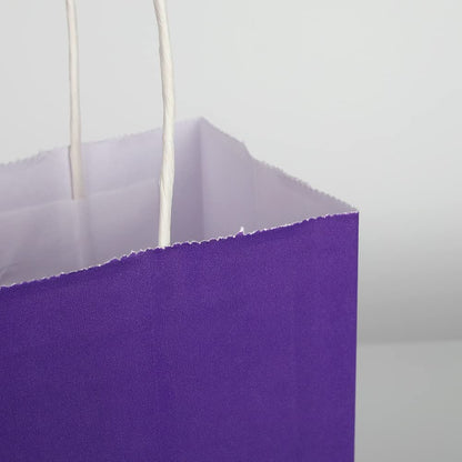 Oikss 100 Pack 8x4.75x10 Inch Medium Purple Kraft Paper Bags with Handles Bulk for Birthday Wedding Party Favors Grocery Retail Shopping Business Takeout Goody Craft Gift Bags Sacks, (100pcs Count)