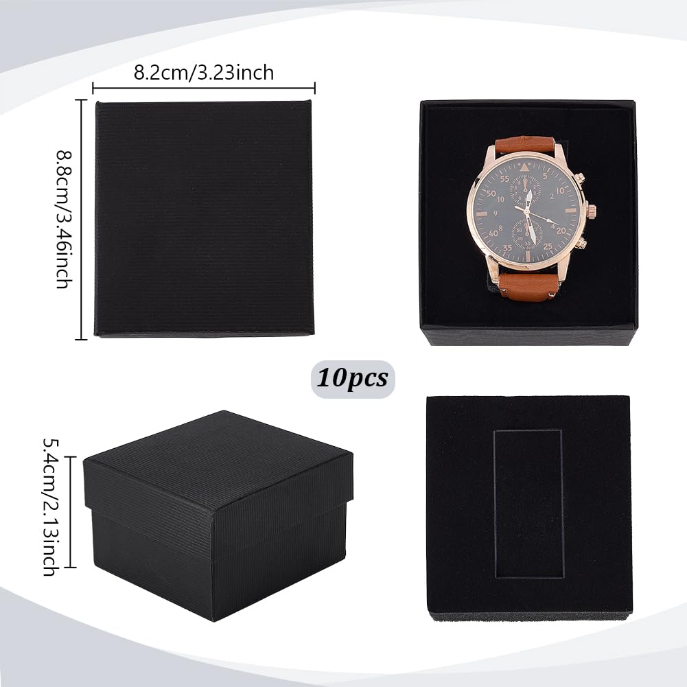 PH PandaHall 10pcs Cardboard Watch Storage Box, 3.23"x3.46"x2.13" Black Watch Gift Box with Pillow Cushion Present Jewelry Box for Bangle Wrist Watch Bracelet Packaging Anniversary Birthday