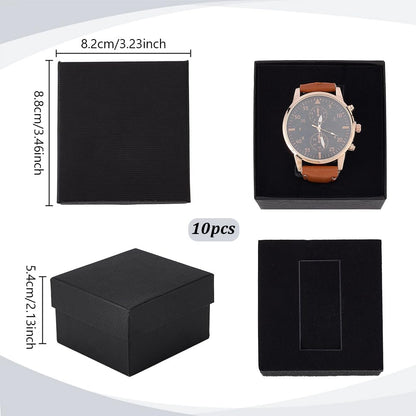PH PandaHall 10pcs Cardboard Watch Storage Box, 3.23"x3.46"x2.13" Black Watch Gift Box with Pillow Cushion Present Jewelry Box for Bangle Wrist Watch Bracelet Packaging Anniversary Birthday