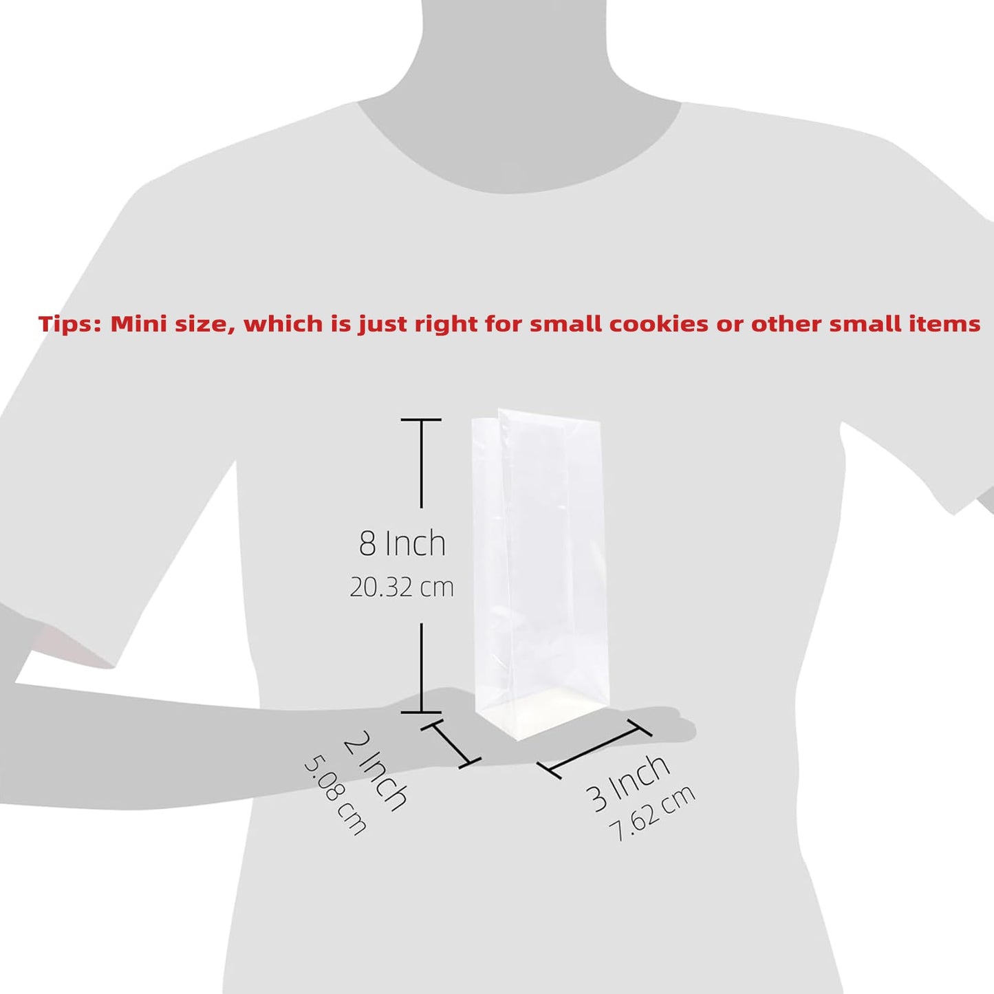 Gusseted Cellophane Bags,Flat Bottom Cellophane Smore Bags with Paper Insert 50Pcs 3x2x8 Inches (Mini Size)
