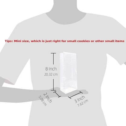 Gusseted Cellophane Bags,Flat Bottom Cellophane Smore Bags with Paper Insert 50Pcs 3x2x8 Inches (Mini Size)