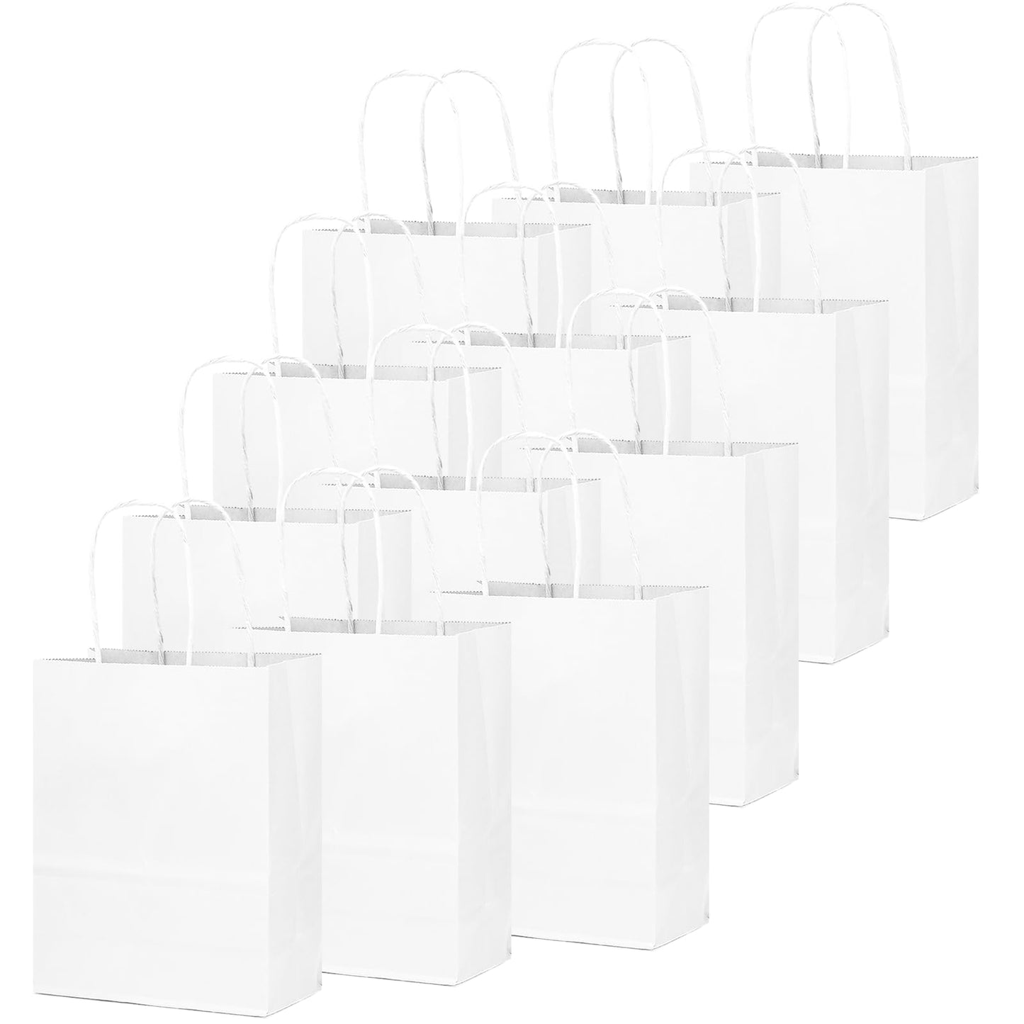 qiqee 100-Packs White Paper Gift Bags with Handles Assorted Sizes(33pcs Large 13", 33pcs Medium 11", 34pcs Small 8")