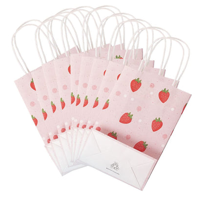 BaShiDer Strawberry Gift Bags 5.9x8.26x3.15-inch Strawberry Party Favor Bags 16Pcs Paper Bags with Handles for Party Favors(Strawberry-Pink)