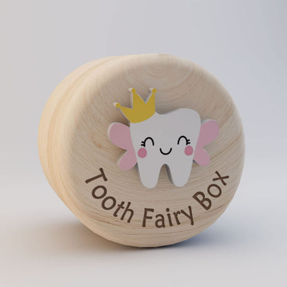 Tooth Fairy Box for Girls, Cute Carved Wooden Box with 3D Tooth, Stores Lost Teeth for Kids, Souvenir Dropped Tooth Keepsake Storage Box Gift for Little Girl（P-Wings-T）
