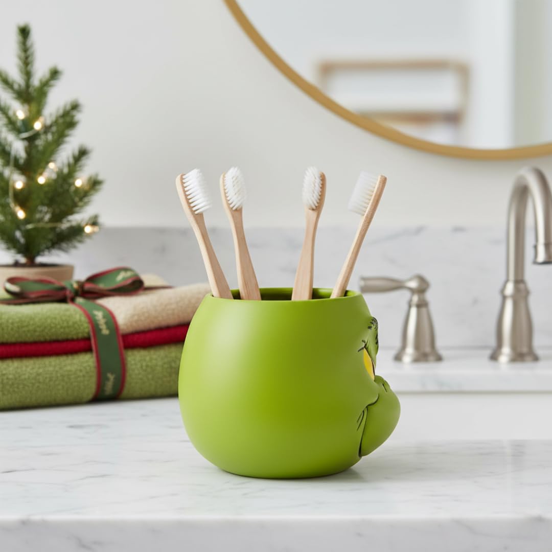 Dr. Seuss The Grinch Holiday Christmas Toothbrush Holder - Makeup Brushes/Pens Tumbler, (Officially Licensed Product) by Franco