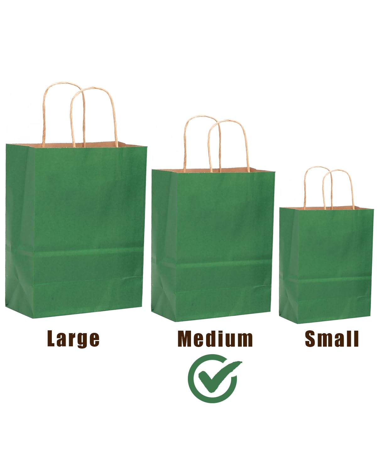 qiqee 32-Packs Deep Green Paper Gift Bags with Handles Bulk 7.6"x4.75"x10.5" Medium Size Gift Bags Multiple Uses