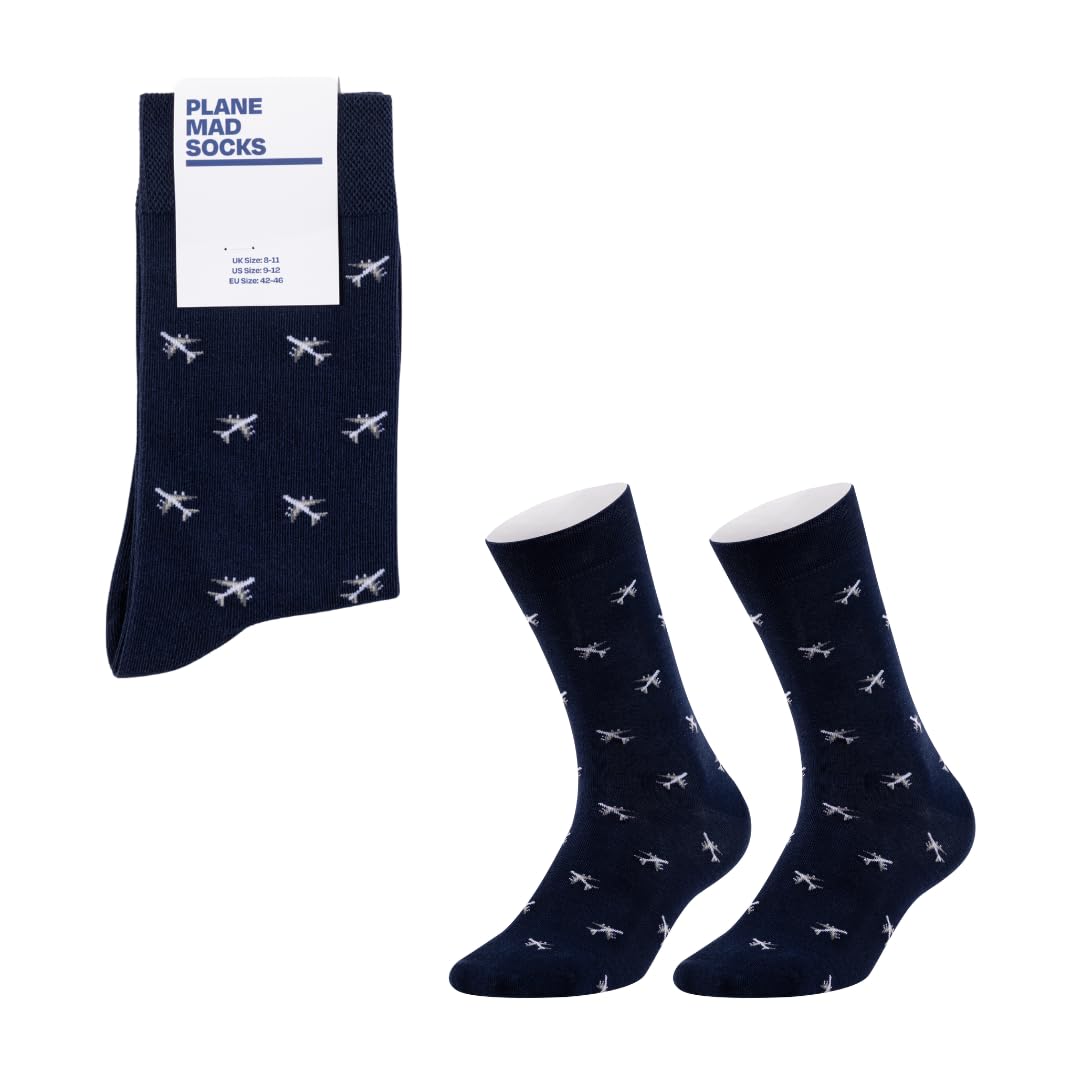 Airplane Socks - Funny Plane Socks - Funny Aeroplane Gift for Men - 1 Pair, Size 9-12