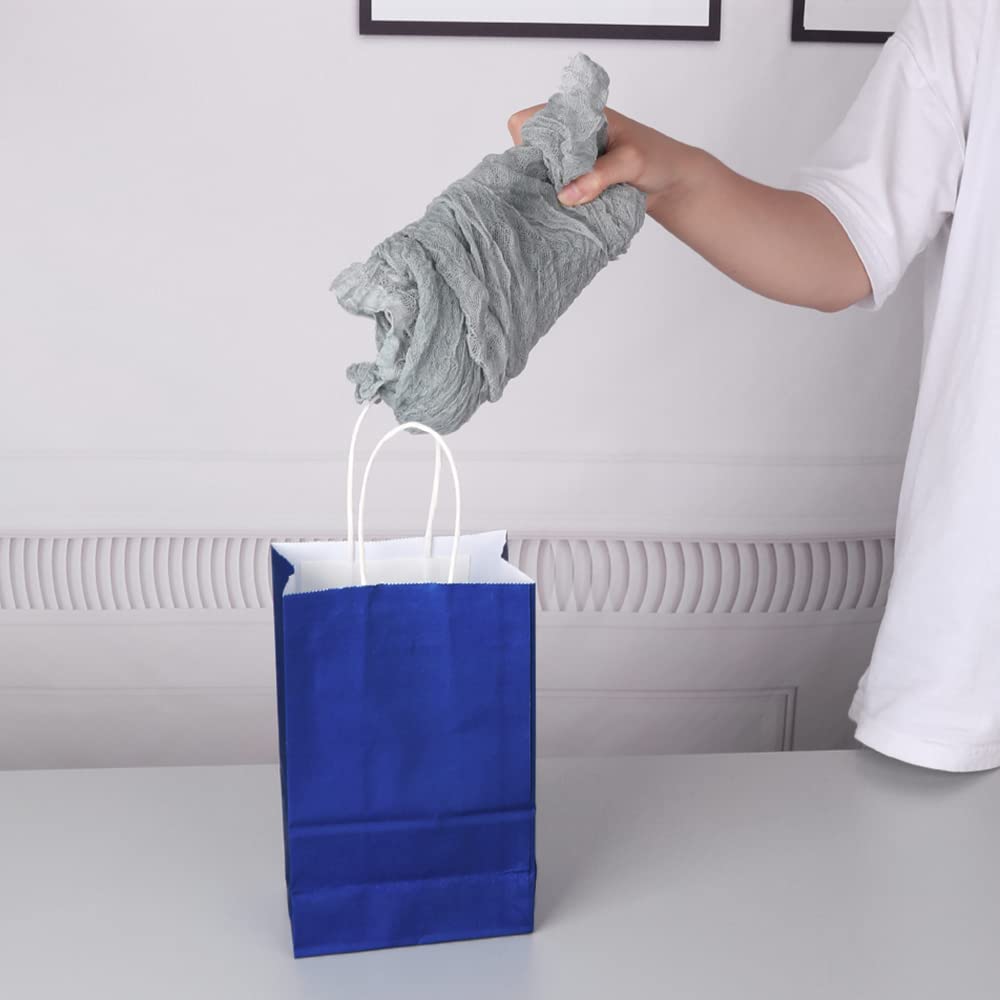 Oikss 100 Pack 5.25x3.25x8.25 Inch Small Royal Blue Kraft Paper Bags with Handles Bulk for Birthday Wedding Party Favors Grocery Retail Shopping Business Goody Craft Gift Bags Sacks (100pcs Count)