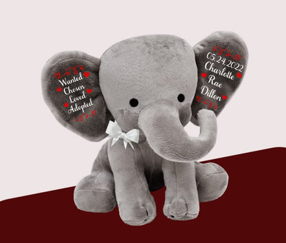 Adoption Gift - Wanted, Chosen, Loved, Adopted - Personalized- Adoption Celebration Plush Elephant Adoption Keepsake - Gotcha Gift