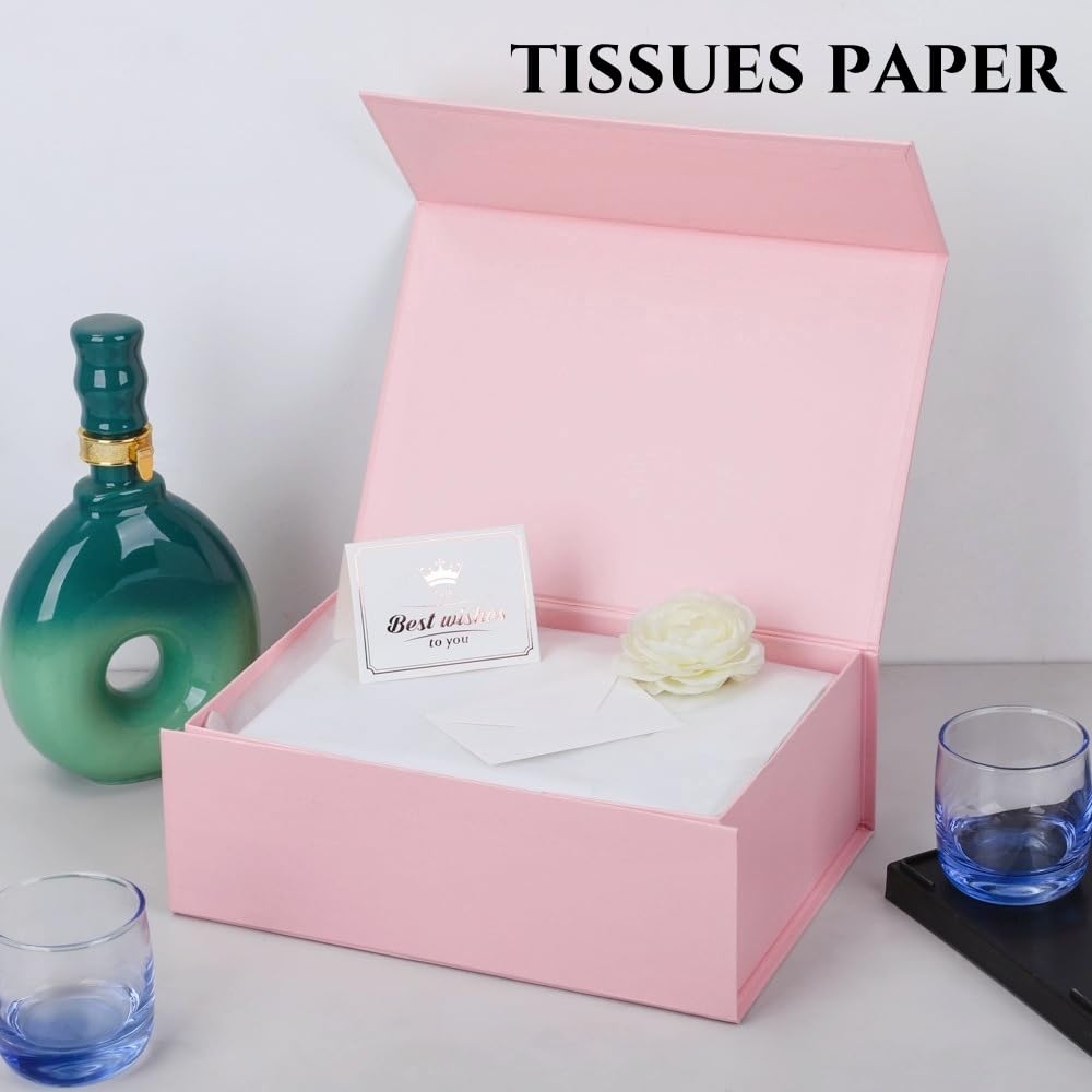UoeRing 1 Pcs Pink Gift Box 9.5x6x3 inch Small Luxury Gift Box for Presents with Magnetic Lid Collapsible,Birthday,Christmas,Contains Card, Ribbon, Tissue Paper,Shredded Paper Fille