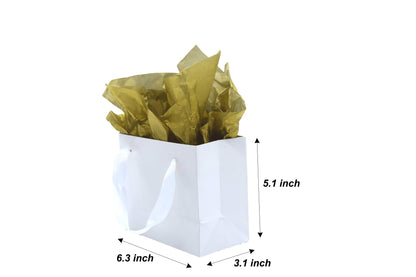 JUNESHE 4 Pack Small White Gift Bags with Tissue Paper,6.3 inch Mini Tiny Little Paper Bag for Birthday Party Favors Baby Bridal Shower Shopping Presents Wedding