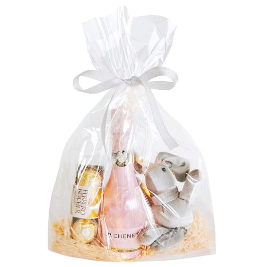 QKEEDSN 100 Pcs 10 x 14 Inches Clear Cellophane Gift Bags with 3.1 Inches Gold Twist Ties, Great for Goodies, Party Favors, and Holiday Gifts Wrapping